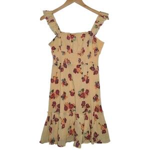 Urban Outfitters Women’s Small Ruffle Mini Dress Yellow Floral Smocked Coquette